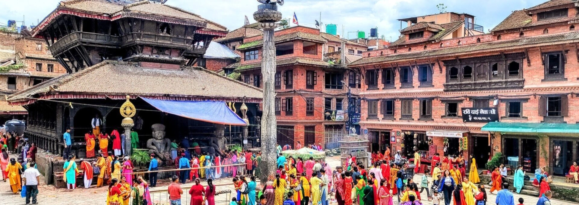 Crowds gathering at Dattatreya Temple in Bhaktapur Durbar Square, Nepal