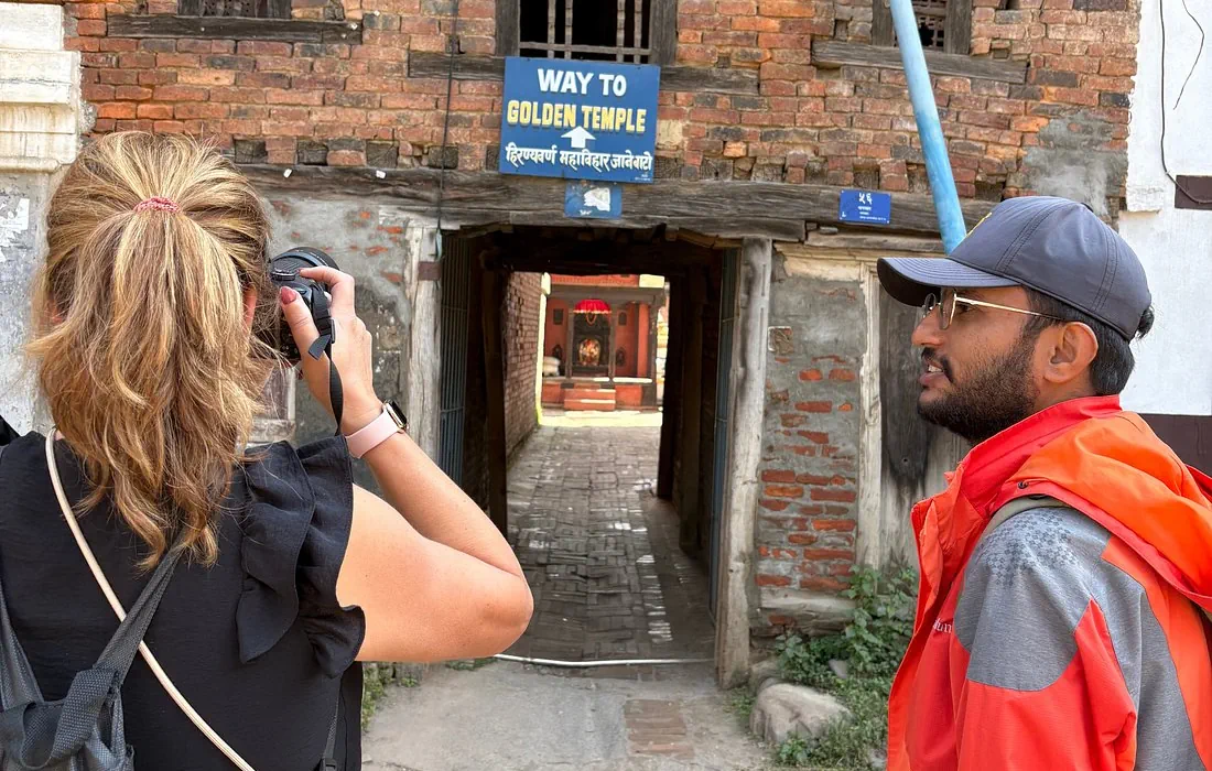 Tour guide with client on a private tour in Kathmandu